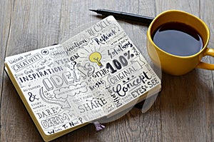 `Ideas` sketch notes in notepad photo