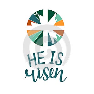 Hand lettering Bible Verse He is risen with dove