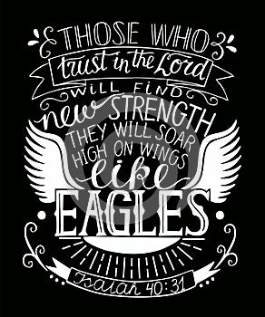 Hand lettering with bible verse Trust in the Lord will find new strength.