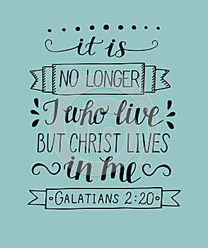 Hand lettering with bible verses It is no longer I who live, but Christ lives in me.