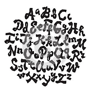 Hand lettering font. Uppercase and lowercase alphabet. Vector