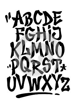 Hand lettering graffiti font with decorations. Vector alphabet