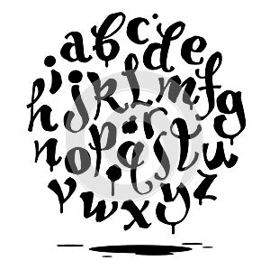 Hand lettering graffiti font with drips. Vector alphabet