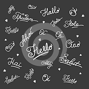 Hand lettering Hello on different languages