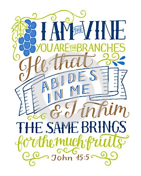 Hand lettering with bible verse I am the vine, you are the branches. photo