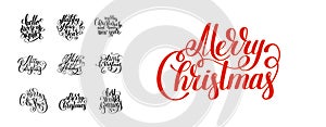 Hand lettering inscription Merry Christmas and Happy Holidays set, calligraphy vector illustration