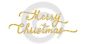 Elegant festive inscription Merry Christmas with glitter texture and gold edging