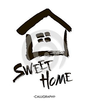 Hand lettering typography poster.Calligraphic quote Home sweet home. For housewarming posters, greeting cards, home