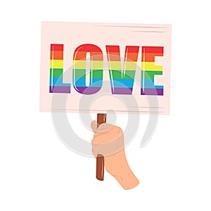 hand with lgbt love text