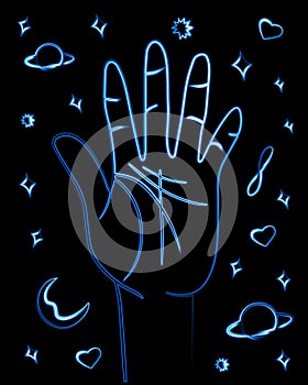 Hand with life lines for palmistry prediction.