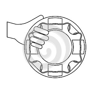 Hand with lifesaver ring black and white