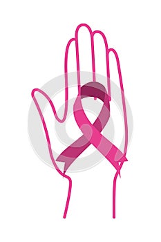 Hand lifting breast cancer campaign ribbon