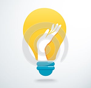 Hand in light bulb icon vector, creative and idea concept