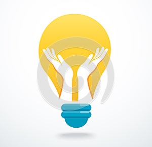 Hand in light bulb icon vector, creative and idea concept