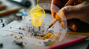 The Hand with Lightbulb Sketch.AI generated image photo