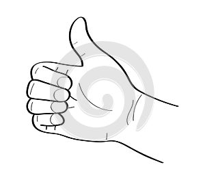 Hand like giving concept vector in doodle style. Finger up, give review, impression, friendship. Followers like content