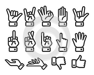 Hand line icon set