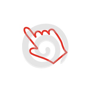 Hand Line Red Icon On White Background. Red Flat Style Vector Illustration