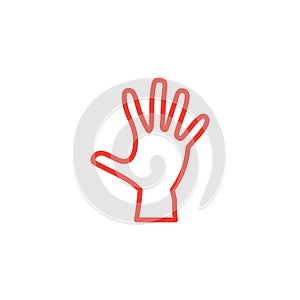 Hand Line Red Icon On White Background. Red Flat Style Vector Illustration