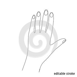 Hand in Linear Style. Sketchy Waving Concept. Outline Simple Artwork with Editable Stroke. Vector Illustration