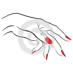 Hand linework manicure with red nails photo