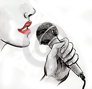 Hand, lips and microphone