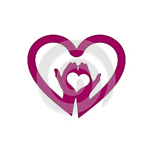 Hand with love in heart icon logo
