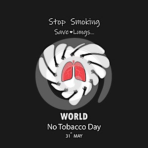 Hand and Lung cute cartoon character.Stop Smoking & Save Lungs v