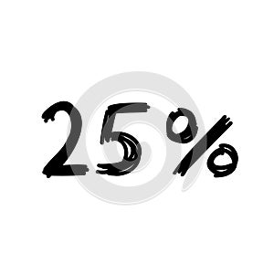 Hand made 25 percent off black ink brush discount logo. Vector design illustration cartoon doodle
