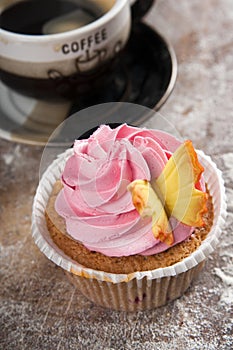 Hand-made berry cake on wood background