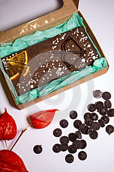 Hand made chocolate with fruit pieces, packed