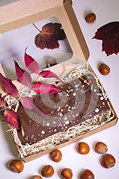 Hand made chocolate with fruit pieces, packed