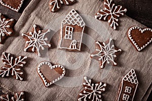 Hand made christmas gingerbread cookies with decoration