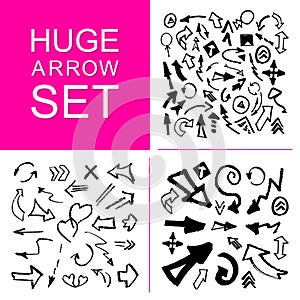 Hand made collection of arrows isolated on white background.