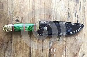 Hand Made Damascus hunting knife and sheath