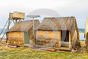 Hand made houses in Uros, Peru, South America.