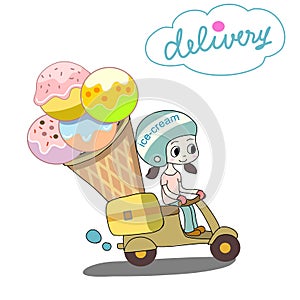 Hand made ice cream delivery girl  with mascot cartoon vector