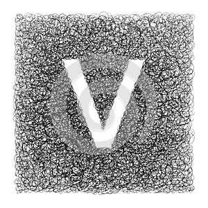 Hand made letter V drawn with graphic pen on white background -