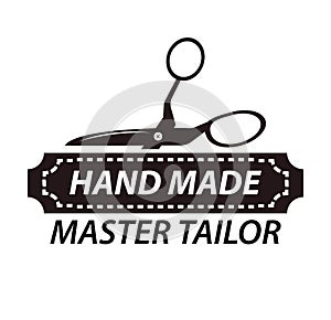 Hand made master tailor logotype design with scissors. Workshop logo