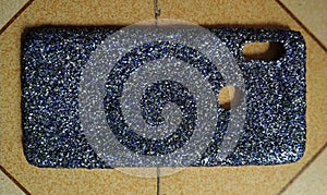 Hand made moblie cover with blue and silver glitter