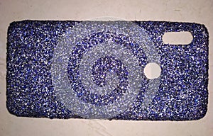 Hand made moblie cover with blue and silver glitter