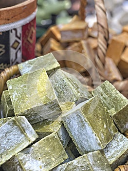 Hand made natural soap bars in basket