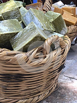 Hand made natural soap bars in basket