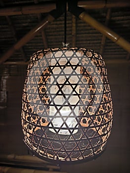 Hand made oriental hen basket lamp. Bell pendant lamp. Multi purpose bamboo. Hanging feature and lightning. Bamboo ceiling lamp.