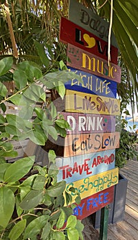 Hand made painted wooden signs of beach life. photo
