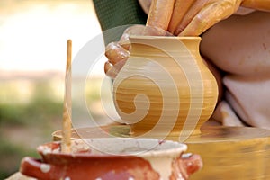 Hand made pottery being manufactured