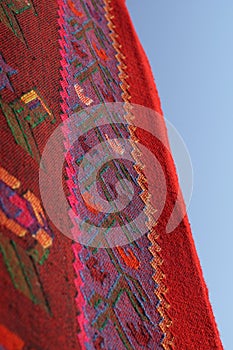 Vintage, oriental, colorful handmade traditional woolen rug