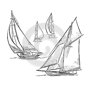 Hand made sketch of yachting and sea.