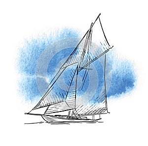 Hand made sketch of yachting and sea.