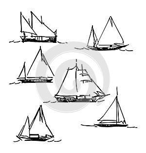 Hand made sketch of yachting and sea.